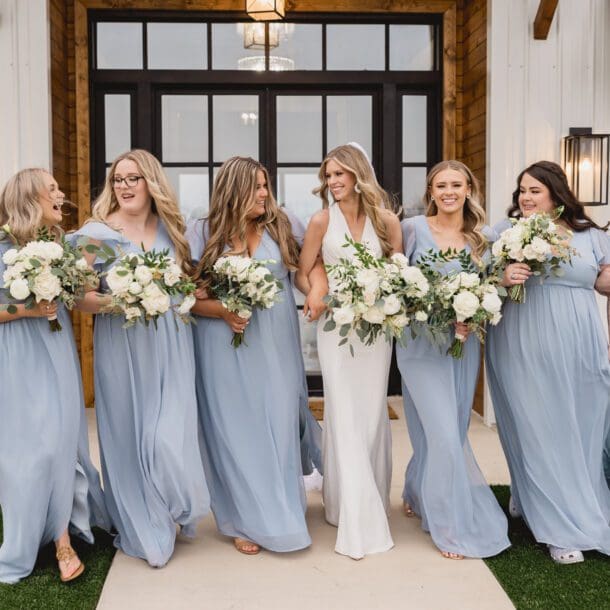 Bride with made of honors laughing pictorial. Photography styles by Bushel + Peck Photo