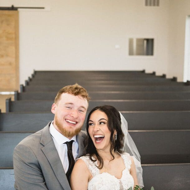 a man and woman in a church, photo by Bushel + Peck Photo, Texas Wedding Photographers