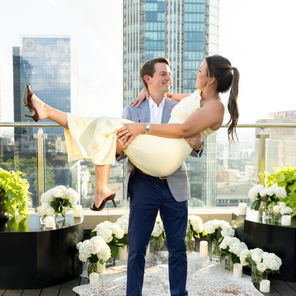 Rooftop celebration with the downtown Fort Worth skyline at The Sinclair Hotel — Bushel + Peck Photo Fort Worth wedding photographer
